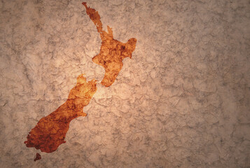 map of new zealand on a old vintage crack paper background