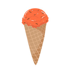 Ice cream with a waffle tube on a white background with pink icing. Vector illustration. hand drawing