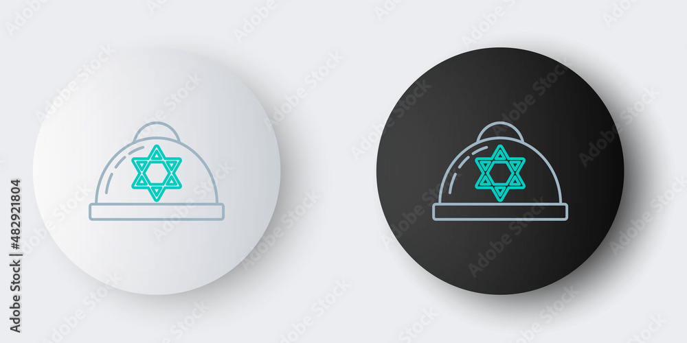 Poster line jewish kippah with star of david icon isolated on grey background. jewish yarmulke hat. colorfu