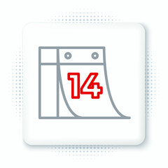 Line Calendar with February 14 icon isolated on white background. Valentines day. Love symbol. Colorful outline concept. Vector