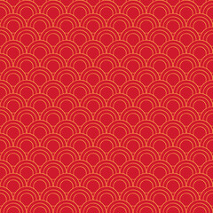 Tileable texture red and gold - Circular geometric pattern with golden discs - Chinese New Year and Asian festivity background wallpaper with tiles