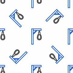 Line Gallows rope loop hanging icon isolated seamless pattern on white background. Rope tied into noose. Suicide, hanging or lynching. Colorful outline concept. Vector