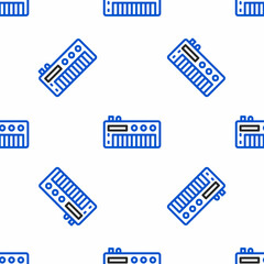 Line Music synthesizer icon isolated seamless pattern on white background. Electronic piano. Colorful outline concept. Vector