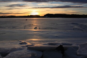 frozen sea with sunset - Bærum