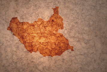 map of south sudan on a old vintage crack paper background