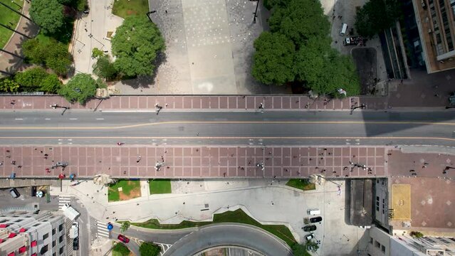Cha Viaduct at cityscape Sao Paulo Brazil. Stunning landscape of historic center of city. Medieval buildings and viaducts of historic center of Sao Paulo. Travel destination.
