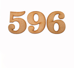 Number 596 in wood, isolated on white background