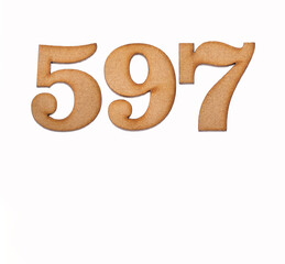 Number 597 - Piece of wood isolated on white background