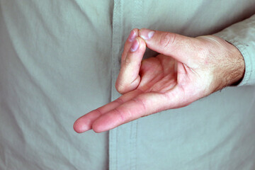 Prana mudra. Yogic hand gesture. Hand spirituality hindu yoga of fingers gesture.