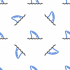 Line Shark fin in ocean wave icon isolated seamless pattern on white background. Colorful outline concept. Vector