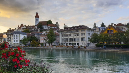 Thun city view upon Aare river, Switzerland