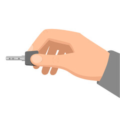 A man's hand holds a key. Vector design element, body part in flat style.