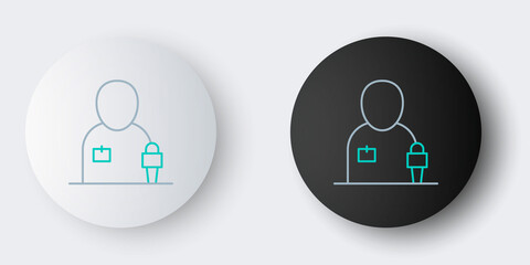 Line Journalist news reporter with microphone icon isolated on grey background. Colorful outline concept. Vector