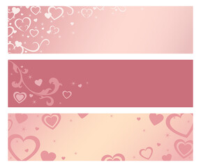 A set of three heart themed banners with copyspace
