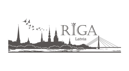 Riga Latvia city. Skyline vector silhouette illustration