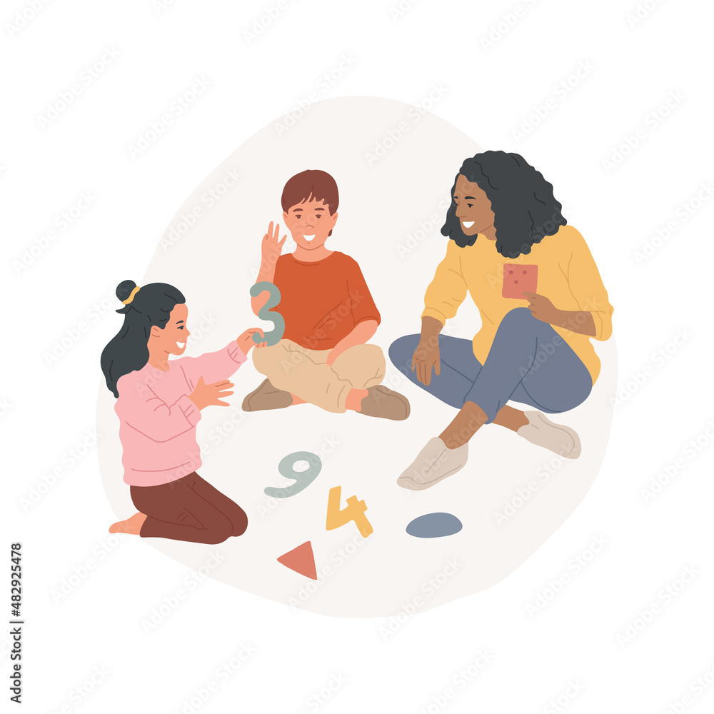 Poster using math tools abstract concept vector illustration. learn to count, measurement skill, use math t