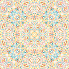Moroccan ethnic floral vector seamless pattern. Wallpaper print design. Retro chinese motif. Wall print design. Flower and leaves composition.