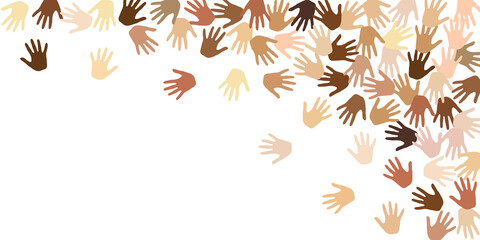 Fototapeta na wymiar Human hands of different skin color silhouettes. Help concept. Multinational