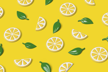 Cartoon lemons pattern background. 3D illustration.