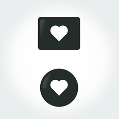 Heart icon on black round and square button with glitter