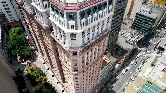 Martinelli Building at downtown of Sao Paulo Brazil. Stunning landscape of historic centre of city. Medieval buildings and viaducts of historic center of Sao Paulo. Travel destinations.