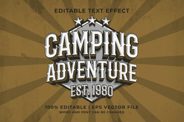 Editable text effect - Camping Adventure 3d Retro Logo template style premium vector
