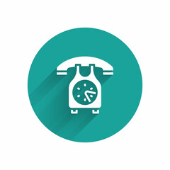White Telephone handset icon isolated with long shadow. Phone sign. Green circle button. Vector