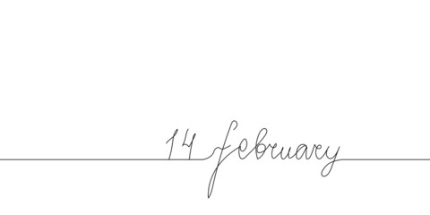 14 february handwritten continuous line drawing. One line art of english hand written lettering, phrase on line greeting card.