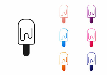 Black Ice cream on stick icon isolated on white background. Sweet symbol. Set icons colorful. Vector