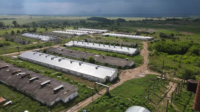 Agricultural barns located in vast rural valley