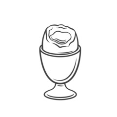 Soft-boiled chicken egg in eggshell in egg holder outline drawn vector illustration.