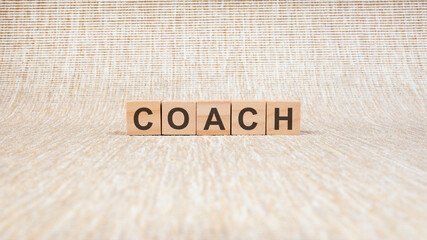 word coach made with wood building blocks, stock image