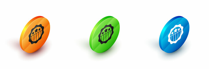 Isometric USA Independence day icon isolated on white background. 4th of July. United States of America country. Circle button. Vector