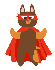 Superhero dog in red costume. Fictional character in cartoon style
