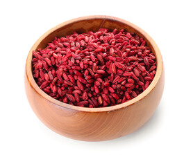 Bowl with dried barberries on white background