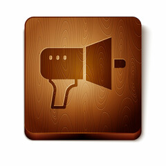 Brown Megaphone icon isolated on white background. Speaker sign. Wooden square button. Vector
