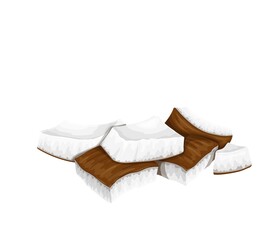 Pieces of coconut. Isolated vector illustration.