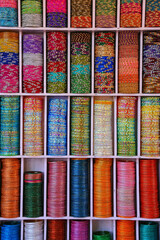 Display of colorful bangels at the market in Jaipur, India.