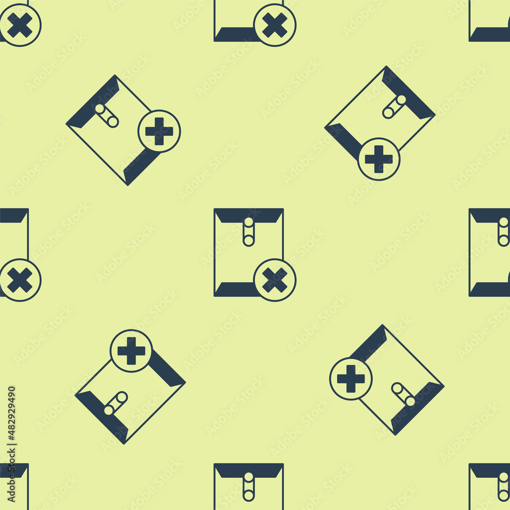 Poster blue delete envelope icon isolated seamless pattern on yellow background. delete or error letter. cr