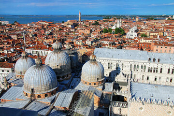 Fototapeta na wymiar View of the domes of St Mark's Basilica in Venice, Italy