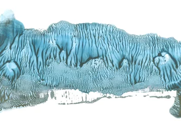 Fototapete Blau Abstrakte Aquarell- und Acryl-Fließfleck-Schmiermalerei. Blaue Landschaft. Farbe Leinwand Textur horizontalen Hintergrund.