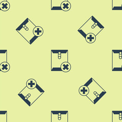 Blue Delete envelope icon isolated seamless pattern on yellow background. Delete or error letter. Cross on message. Rejected mail. Vector