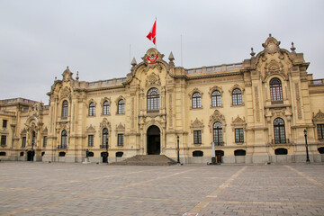 Obraz premium Government Palace on a cloudy day in Lima, Peru. Lima is the capital and the largest city of Peru