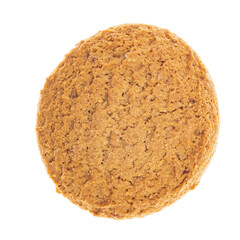 Oatmeal cookies close up top view isolated on white background, shutting from the above 