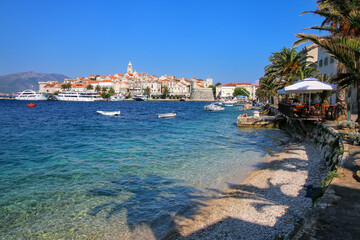 Clear water at the waterfront of Korcula town, Croatia