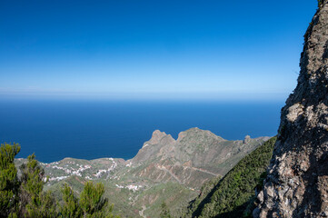 Fototapeta premium Panoramic view on green mountains of Anaga national park, North of Tenerife, Canary islands, Spain