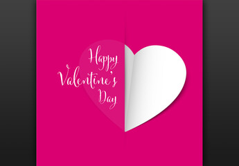 Happy Valentines Day Card Layout with White Paper Heart - obrazy, fototapety, plakaty