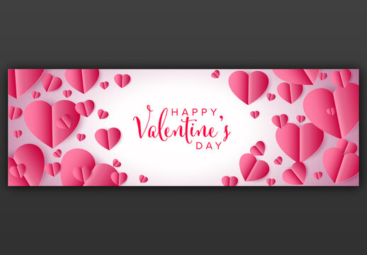 Happy Valentines Day Card Layout with White Paper Hearts