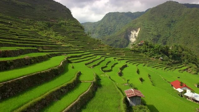 Aerial view of the ancient Ifugao Rice Terraces at Batad in northern Luzon, Philippines.