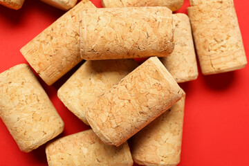 Wine corks on red background